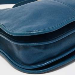 Pre Owned Yves Saint Laurent Teal Blue Leather Medium Cabas Chyc Shoulder Bag