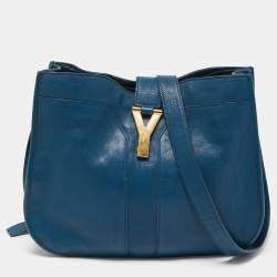 Pre Owned Yves Saint Laurent Teal Blue Leather Medium Cabas Chyc Shoulder Bag