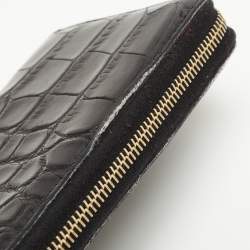 Yves Saint Laurent Black Alligator Zip Around Wallet