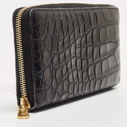 Yves Saint Laurent Black Alligator Zip Around Wallet