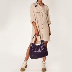 Pre Owned Yves Saint Laurent Purple Patent Leather Roady Hobo