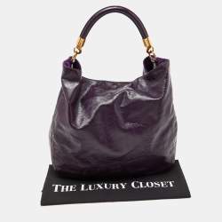 Pre Owned Yves Saint Laurent Purple Patent Leather Roady Hobo