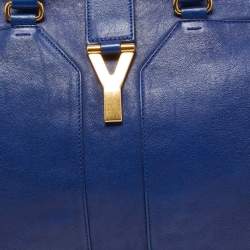 Pre Owned Yves Saint Laurent Blue Leather Medium Cabas Chyc Tote