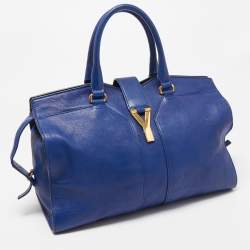 Pre Owned Yves Saint Laurent Blue Leather Medium Cabas Chyc Tote