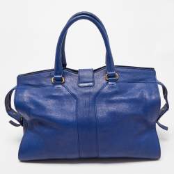 Pre Owned Yves Saint Laurent Blue Leather Medium Cabas Chyc Tote