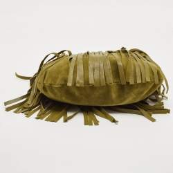 Pre Owned Yves Saint Laurent Olive Green Suede Fringe Mombasa Hobo