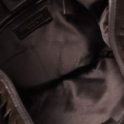 Pre Owned Yves Saint Laurent Dark Brown Leather and Suede Mombasa Fringe Hobo