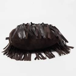 Pre Owned Yves Saint Laurent Dark Brown Leather and Suede Mombasa Fringe Hobo