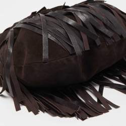 Pre Owned Yves Saint Laurent Dark Brown Leather and Suede Mombasa Fringe Hobo