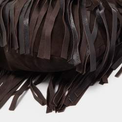 Pre Owned Yves Saint Laurent Dark Brown Leather and Suede Mombasa Fringe Hobo