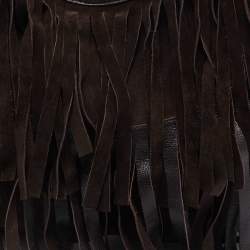 Pre Owned Yves Saint Laurent Dark Brown Leather and Suede Mombasa Fringe Hobo