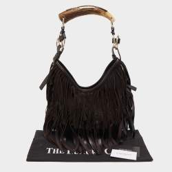 Pre Owned Yves Saint Laurent Dark Brown Leather and Suede Mombasa Fringe Hobo