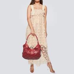 Pre Owned Yves Saint Laurent Red Woven Leather Braided Hobo