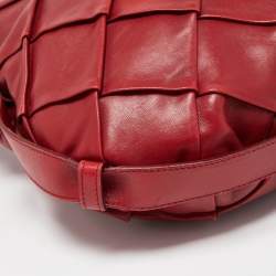 Pre Owned Yves Saint Laurent Red Woven Leather Braided Hobo