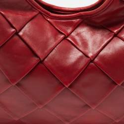Pre Owned Yves Saint Laurent Red Woven Leather Braided Hobo
