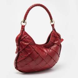 Pre Owned Yves Saint Laurent Red Woven Leather Braided Hobo