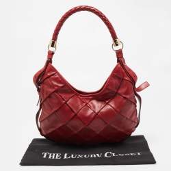 Pre Owned Yves Saint Laurent Red Woven Leather Braided Hobo