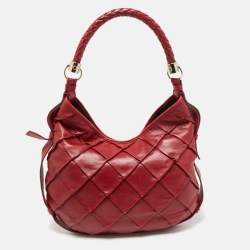 Pre Owned Yves Saint Laurent Red Woven Leather Braided Hobo