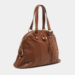 Pre Owned Yves Saint Laurent Brown Ostrich Large Muse Satchel