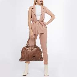 Pre Owned Yves Saint Laurent Brown Ostrich Large Muse Satchel