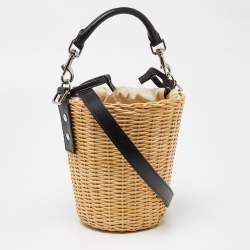 Saint Laurent Beige/Black Wicker and Leather Bucket Bag