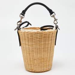 Saint Laurent Beige/Black Wicker and Leather Bucket Bag