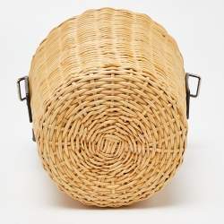 Saint Laurent Beige/Black Wicker and Leather Bucket Bag