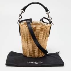 Saint Laurent Beige/Black Wicker and Leather Bucket Bag