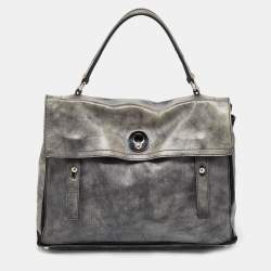 Yves Saint Laurent Grey/Black Leather and Suede Large Muse Two Top Handle Bag