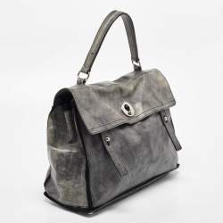 Yves Saint Laurent Grey/Black Leather and Suede Large Muse Two Top Handle Bag
