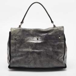 Yves Saint Laurent Grey/Black Leather and Suede Large Muse Two Top Handle Bag