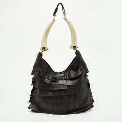 Pre Owned Yves Saint Laurent Black Leather St. Tropez Horn Hobo