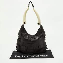 Pre Owned Yves Saint Laurent Black Leather St. Tropez Horn Hobo