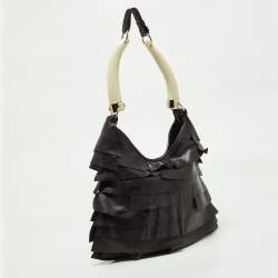 Pre Owned Yves Saint Laurent Black Leather St. Tropez Horn Hobo