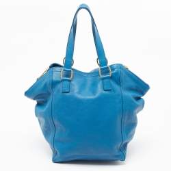 Pre Owned Yves Saint Laurent Blue Leather Large Downtown Tote