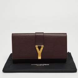 مملوكة مسبقًا Yves Saint Laurent Burgundy Leather Ligne Y Clutch