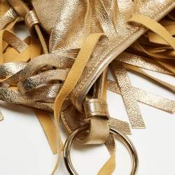 Pre Owned Yves Saint Laurent Gold Leather Fringe Hobo