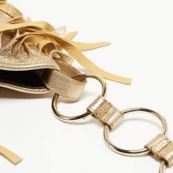 Pre Owned Yves Saint Laurent Gold Leather Fringe Hobo