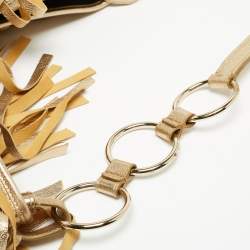 Pre Owned Yves Saint Laurent Gold Leather Fringe Hobo