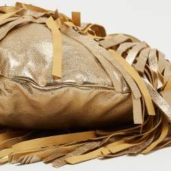 Pre Owned Yves Saint Laurent Gold Leather Fringe Hobo