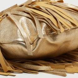 Pre Owned Yves Saint Laurent Gold Leather Fringe Hobo