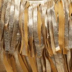 Pre Owned Yves Saint Laurent Gold Leather Fringe Hobo