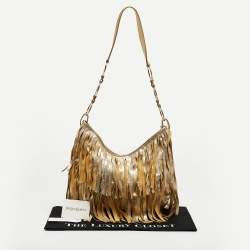 Pre Owned Yves Saint Laurent Gold Leather Fringe Hobo