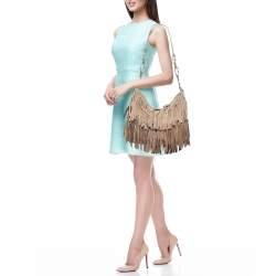مملوكة مسبقًا Yves Saint Laurent Beige Suede and Leather La Boheme Fringe Hobo