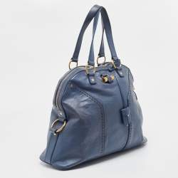 Pre Owned Yves Saint Laurent Blue Leather Oversized Muse Bag