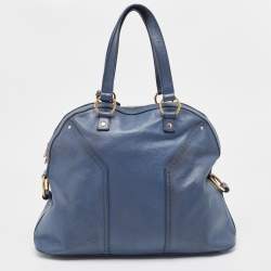 Pre Owned Yves Saint Laurent Blue Leather Oversized Muse Bag