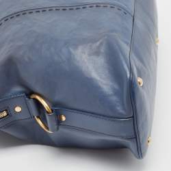 Pre Owned Yves Saint Laurent Blue Leather Oversized Muse Bag