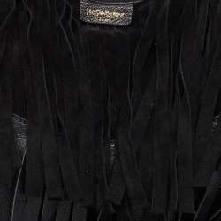 Pre Owned Yves Saint Laurent Black Leather and Suede Mombasa Fringe Hobo