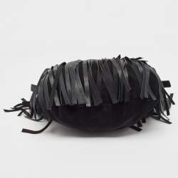 Pre Owned Yves Saint Laurent Black Leather and Suede Mombasa Fringe Hobo