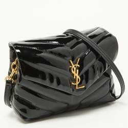 Pre Owned Saint Laurent Black Quilted Patent Leather Toy Loulou Crossbody Bag